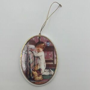 Christmas Ornament 1992‎ Kathy Lawrence Praying Child Teddy Bear Vintage